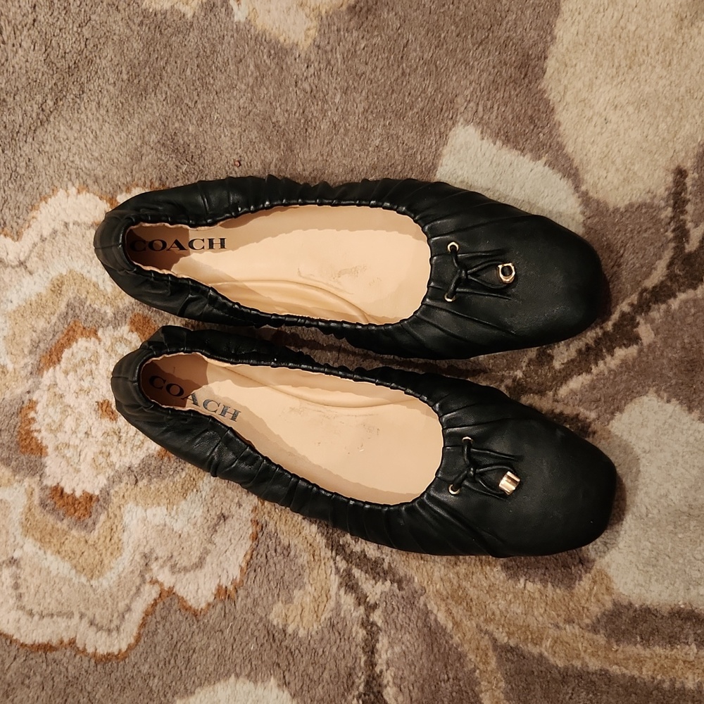 Coach black leather flats